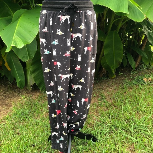 Secret Treasures Plush Black Drawstring Pajama Pants Holiday Dog Pattern S - Picture 2 of 7